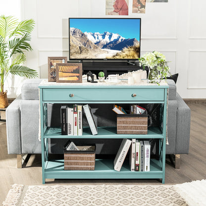 Console Table with Drawer and 2 Shelves for Living Room Entryway-Green