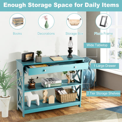 Console Table with Drawer and 2 Shelves for Living Room Entryway-Green