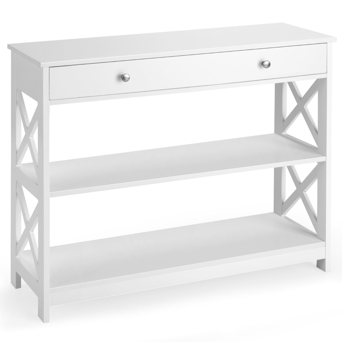 Console Table with Drawer and 2 Shelves for Living Room/Entrance-White