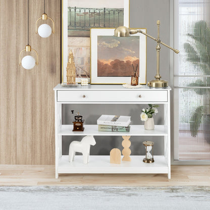 Console Table with Drawer and 2 Shelves for Living Room/Entrance-White