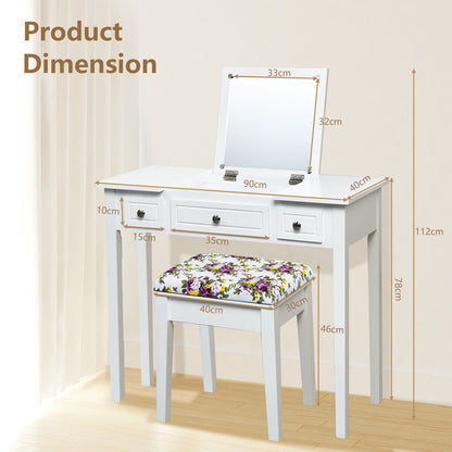 Dressing Table Stool Set with Flip Top Mirror & Storage Drawer