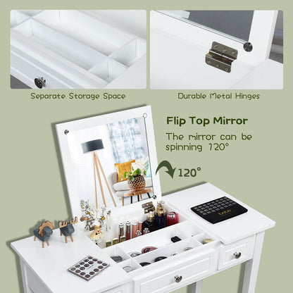 Dressing Table Stool Set with Flip Top Mirror & Storage Drawer