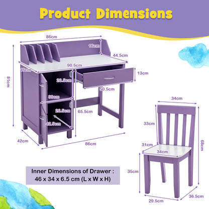 Kids Learning Desk &amp;amp; Chair Set  for Bedroom &amp;amp; Study Room-Purple