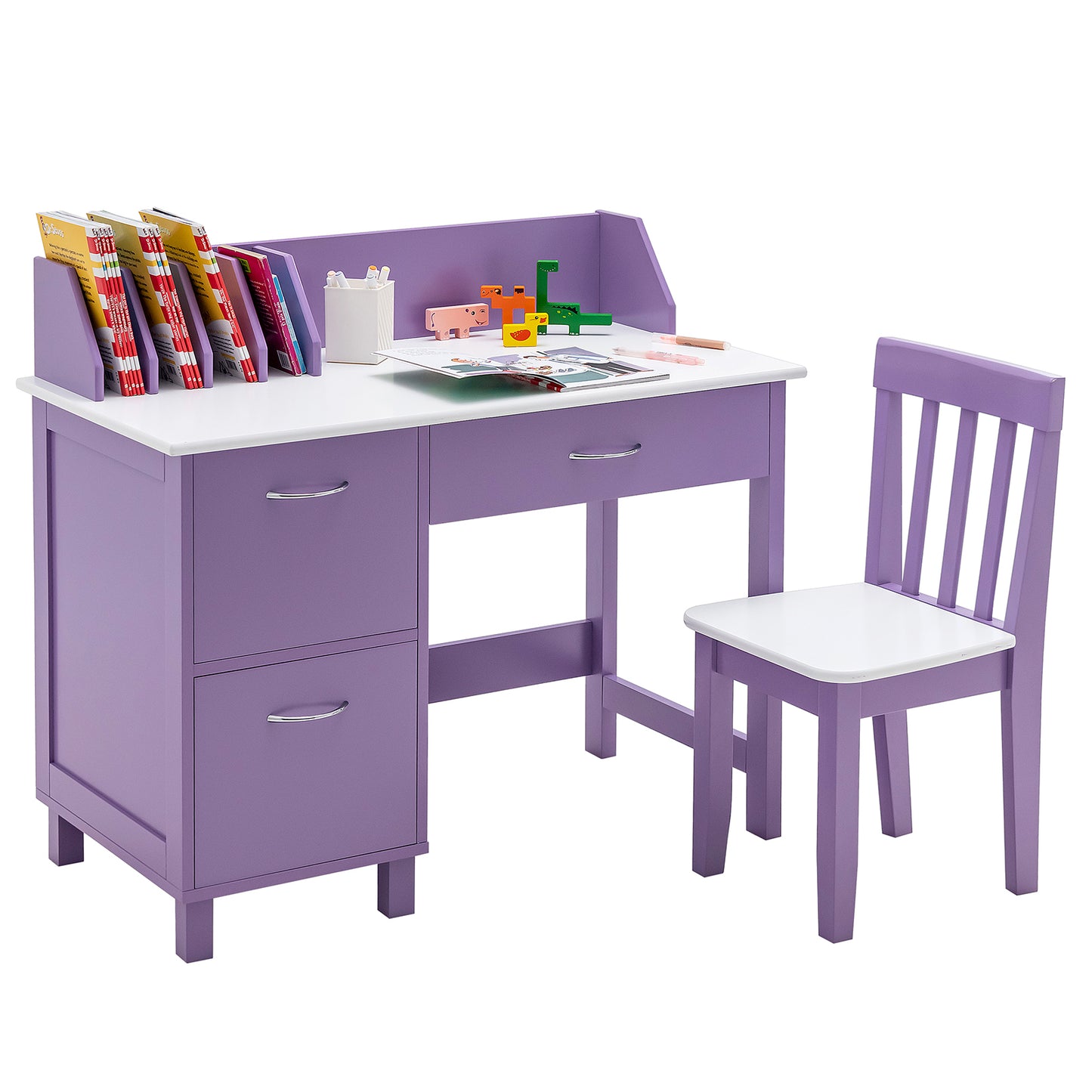 Kids Learning Desk &amp;amp; Chair Set  for Bedroom &amp;amp; Study Room-Purple