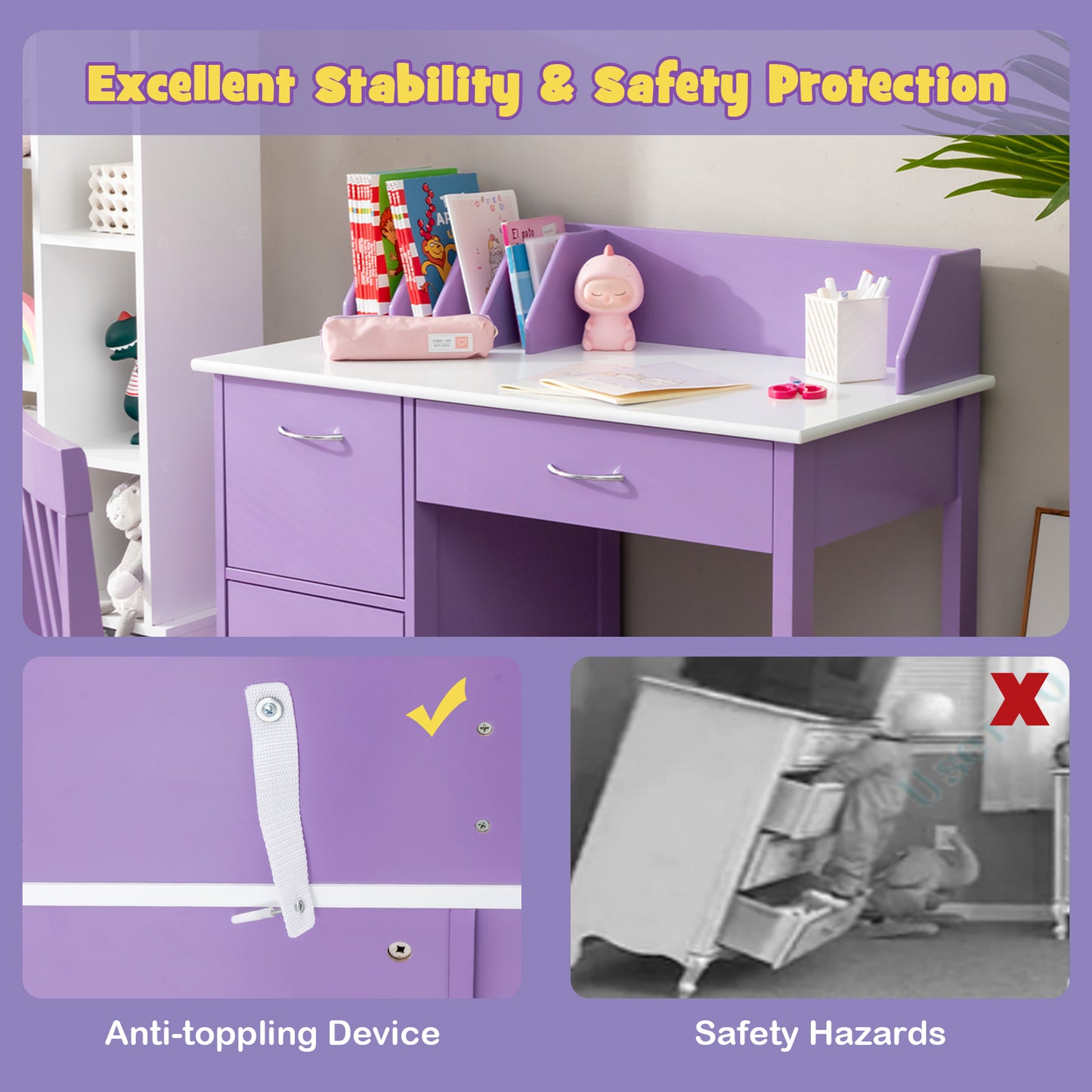 Kids Learning Desk &amp;amp; Chair Set  for Bedroom &amp;amp; Study Room-Purple