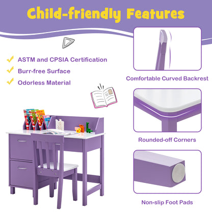 Kids Learning Desk &amp;amp; Chair Set  for Bedroom &amp;amp; Study Room-Purple