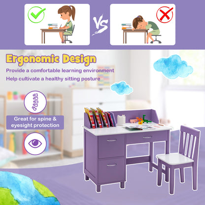 Kids Learning Desk &amp;amp; Chair Set  for Bedroom &amp;amp; Study Room-Purple