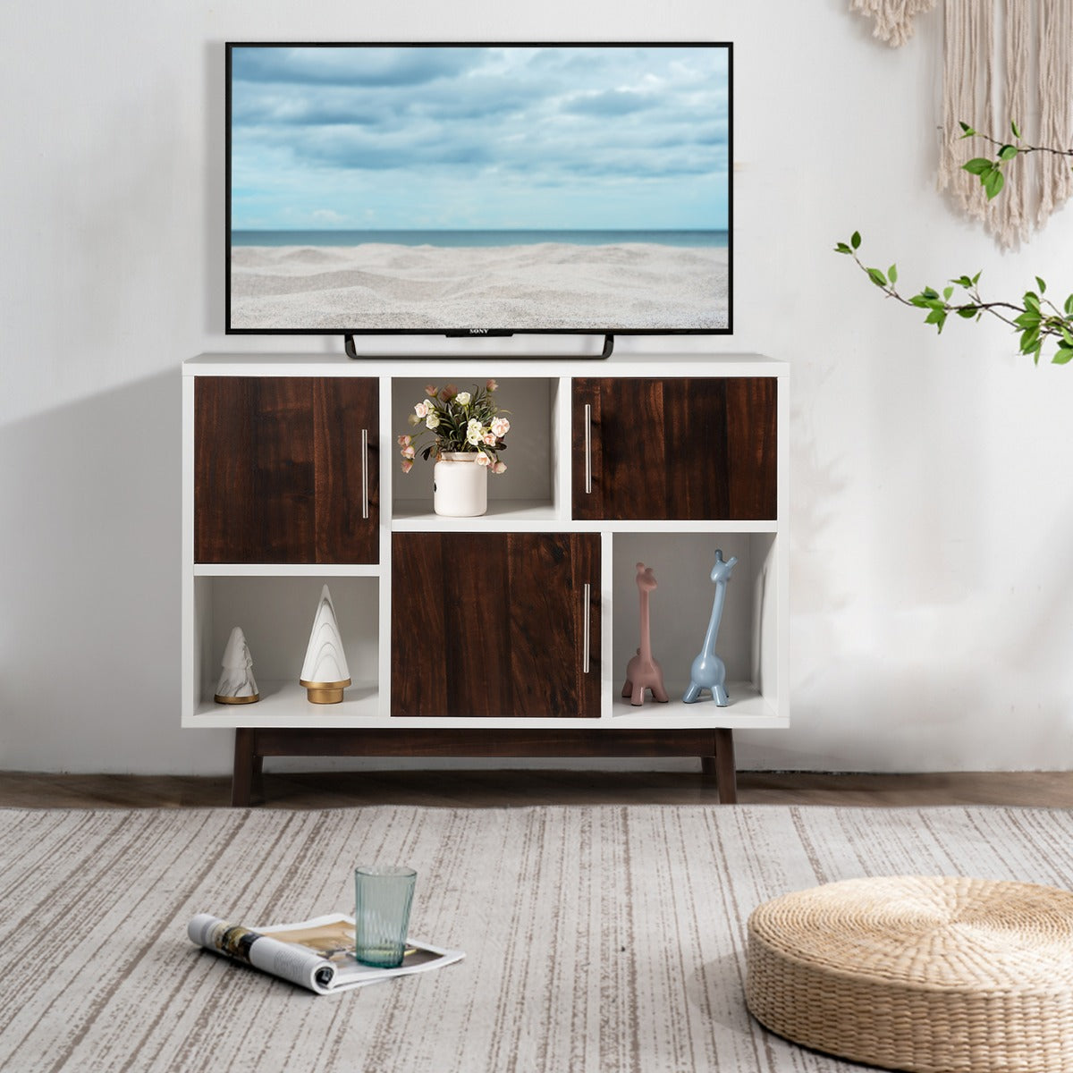 Modern Storage Cabinet with 3 Doors & 6 Compartments for Home & Office