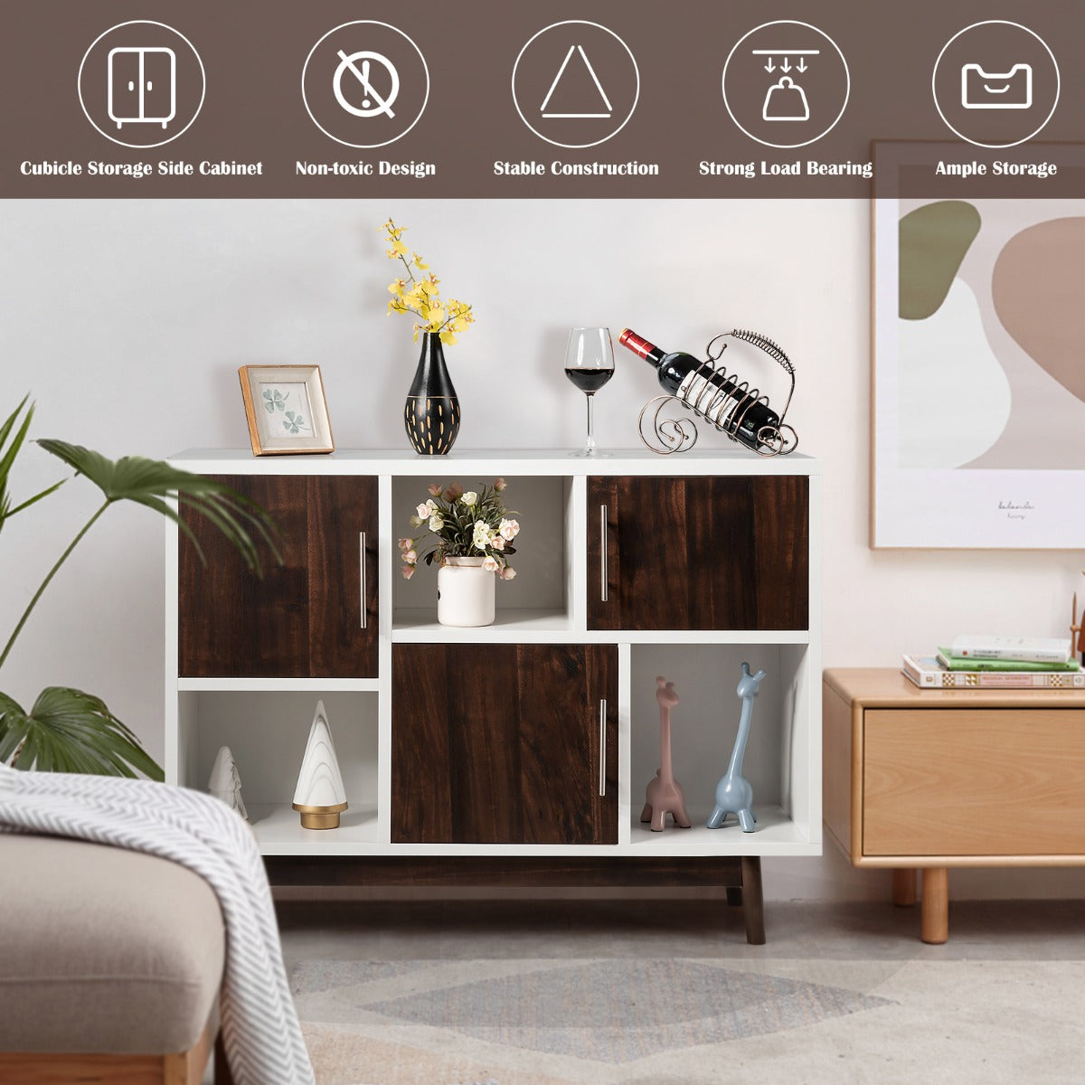 Modern Storage Cabinet with 3 Doors & 6 Compartments for Home & Office