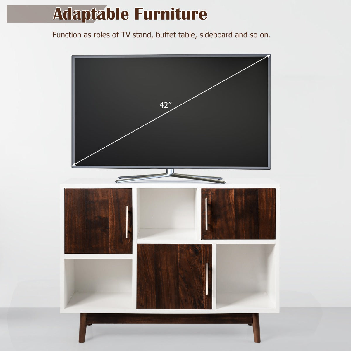 Modern Storage Cabinet with 3 Doors & 6 Compartments for Home & Office