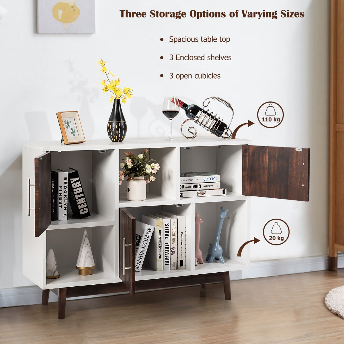 Modern Storage Cabinet with 3 Doors & 6 Compartments for Home & Office