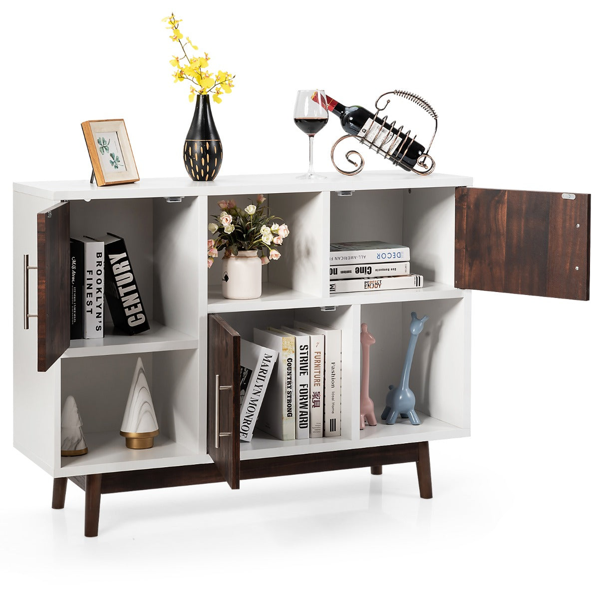 Modern Storage Cabinet with 3 Doors & 6 Compartments for Home & Office