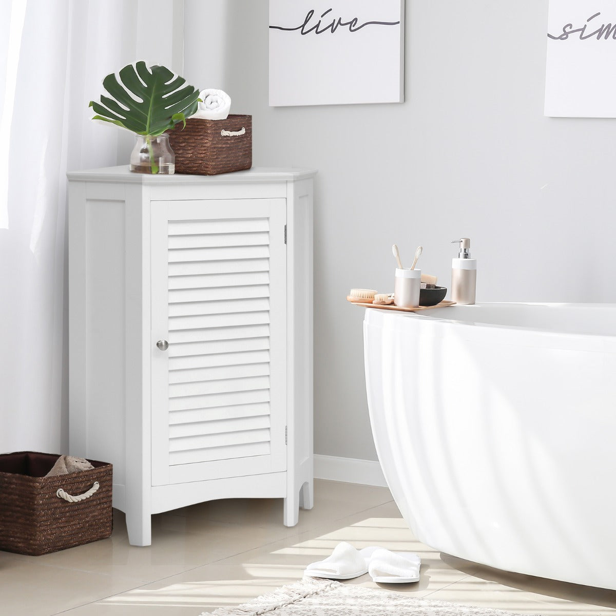 Costway Free-Standing Corner Shutter Door Cabinet with Single Doors & 2 Shelves