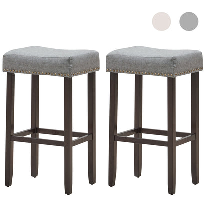 74cm Set of 2 Saddle Barstools with Backless Nailhead Fabric Seat-Grey