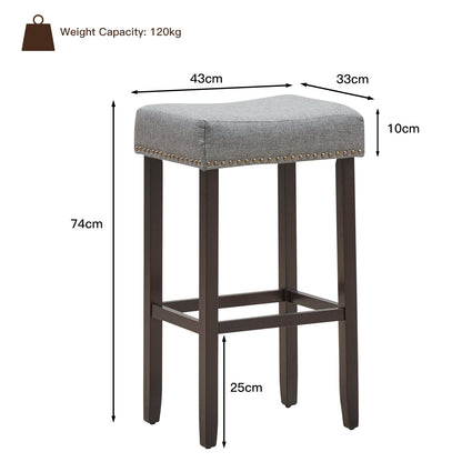 74cm Set of 2 Saddle Barstools with Backless Nailhead Fabric Seat-Grey