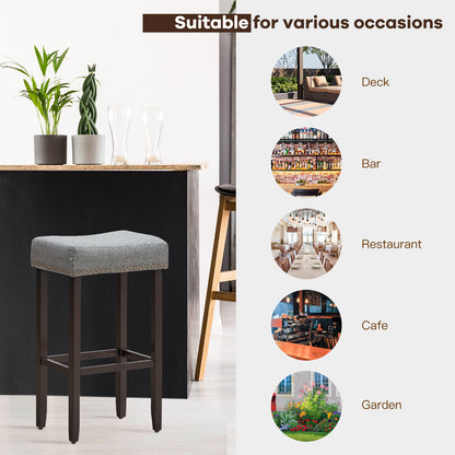 74cm Set of 2 Saddle Barstools with Backless Nailhead Fabric Seat-Grey