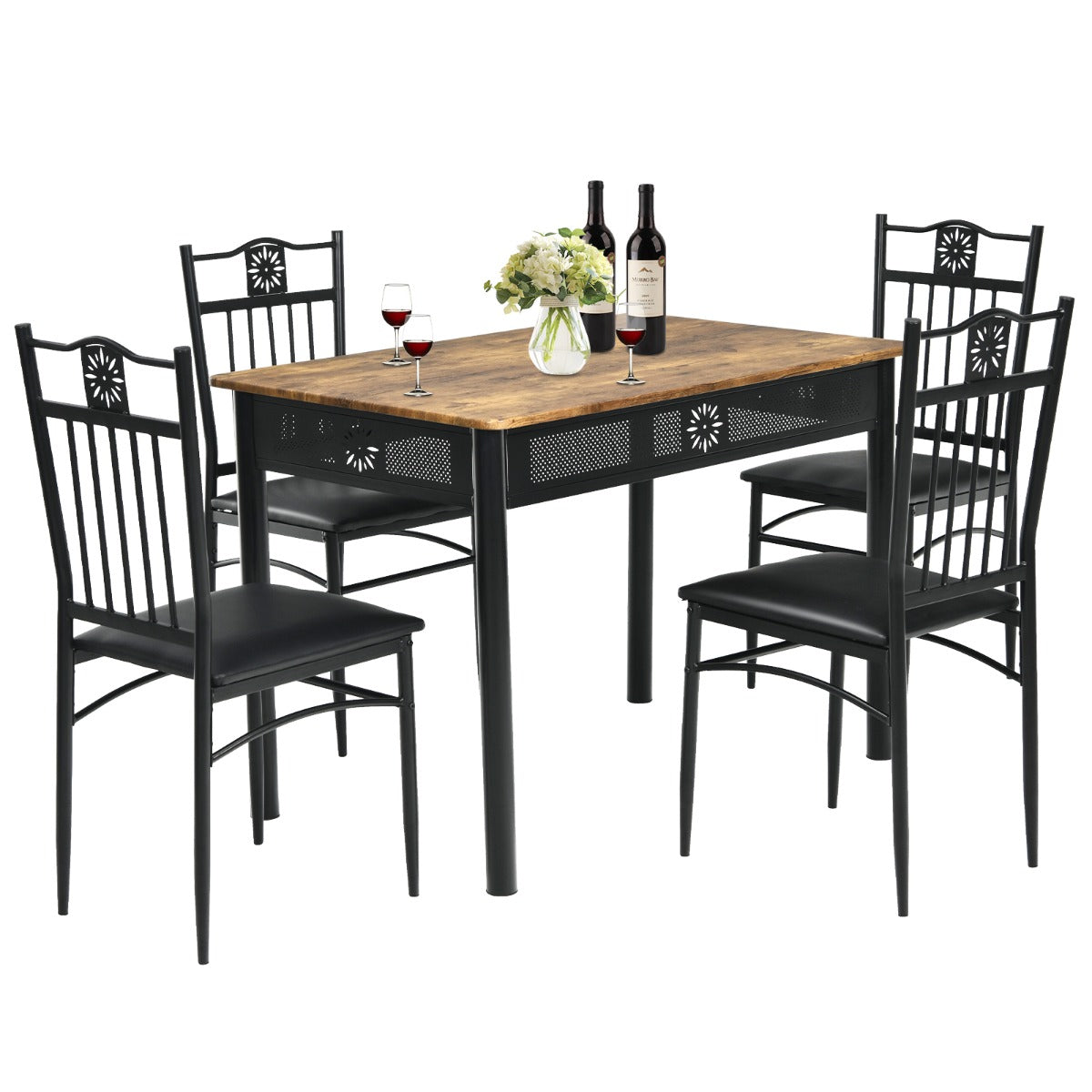 5 Pieces Dining Table Set with 4 Upholstered Chairs for Coffee/Restaurant