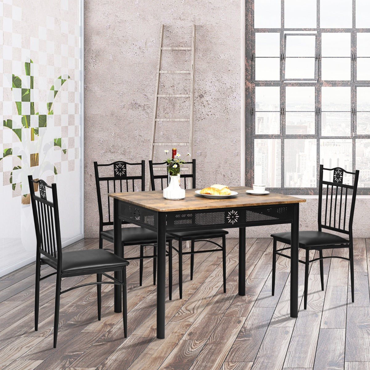 5 Pieces Dining Table Set with 4 Upholstered Chairs for Coffee/Restaurant