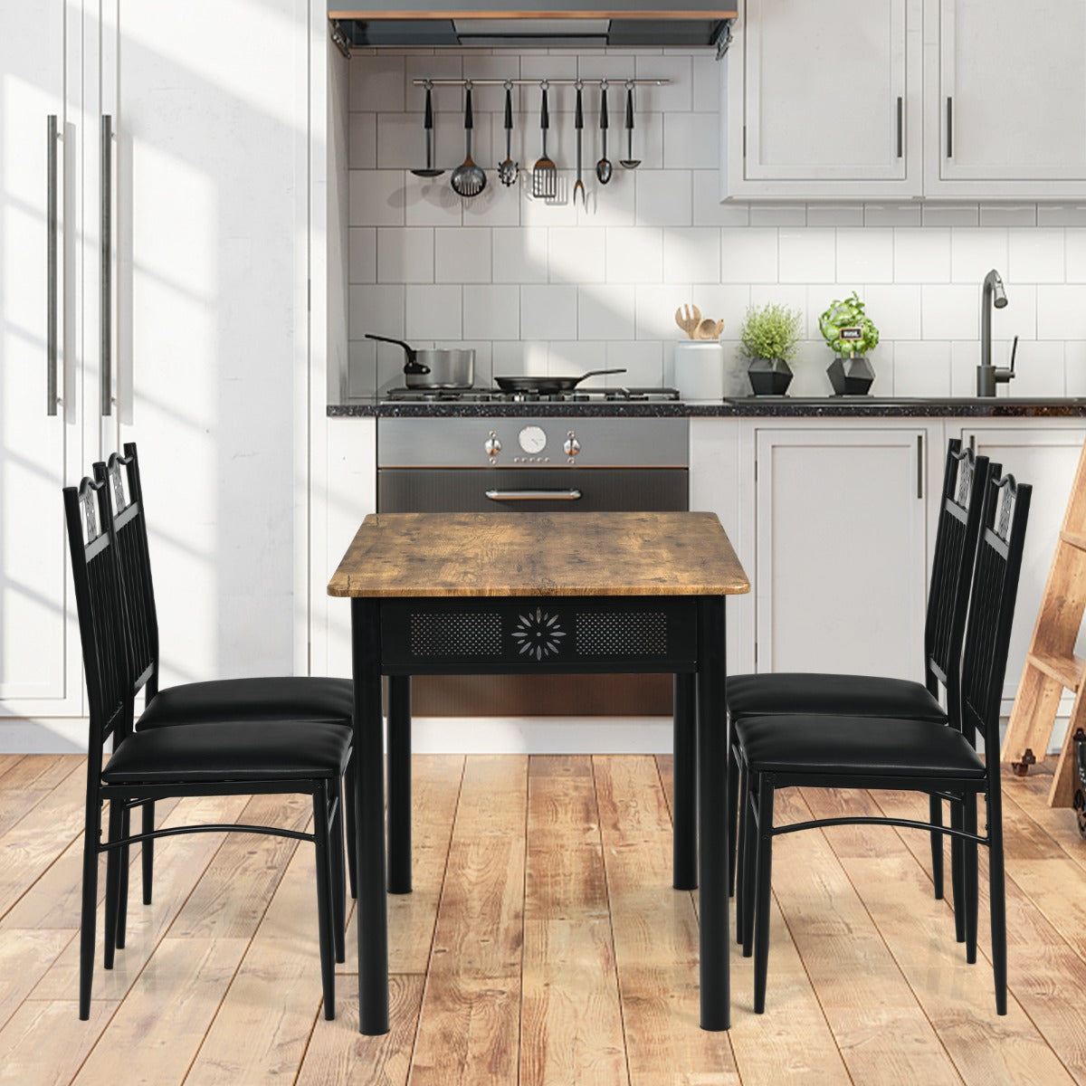 5 Pieces Dining Table Set with 4 Upholstered Chairs for Coffee/Restaurant