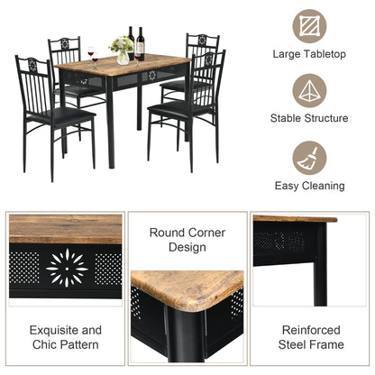 5 Pieces Dining Table Set with 4 Upholstered Chairs for Coffee/Restaurant