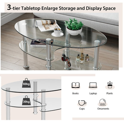 Tempered Glass Coffee Table with Open Storage Shelf-Clear