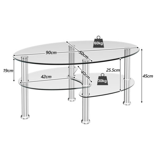 Tempered Glass Coffee Table with Open Storage Shelf-Clear