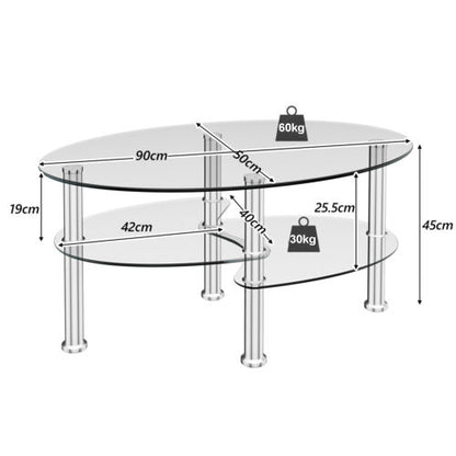 Tempered Glass Coffee Table with Open Storage Shelf-Clear