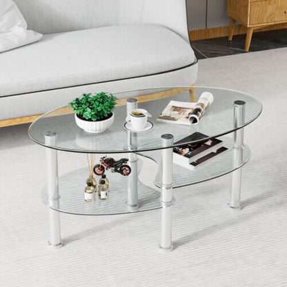 Tempered Glass Coffee Table with Open Storage Shelf-Clear