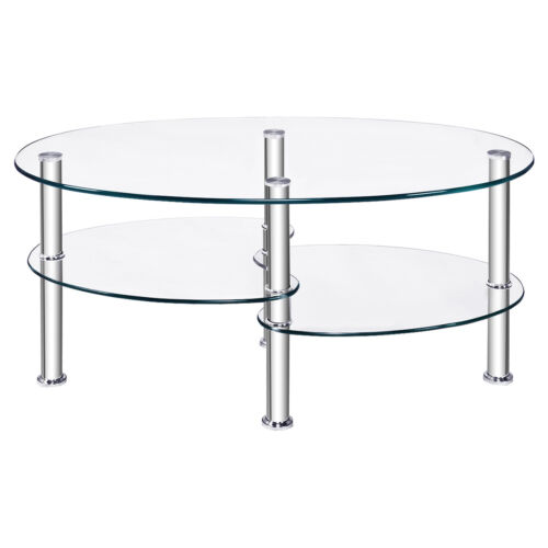 Tempered Glass Coffee Table with Open Storage Shelf-Clear