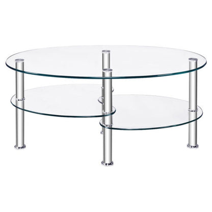 Tempered Glass Coffee Table with Open Storage Shelf-Clear