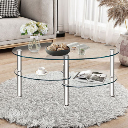 Tempered Glass Coffee Table with Open Storage Shelf-Clear