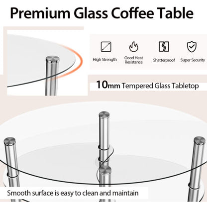 Tempered Glass Coffee Table with Open Storage Shelf-Clear