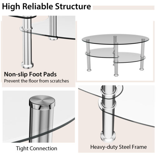 Tempered Glass Coffee Table with Open Storage Shelf-Clear