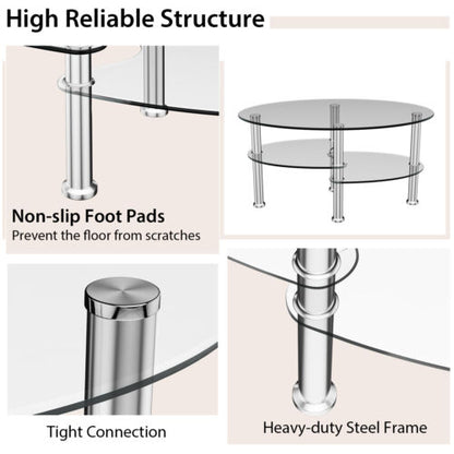 Tempered Glass Coffee Table with Open Storage Shelf-Clear