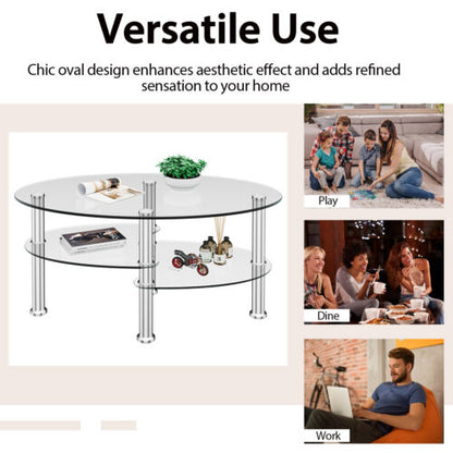 Tempered Glass Coffee Table with Open Storage Shelf-Clear