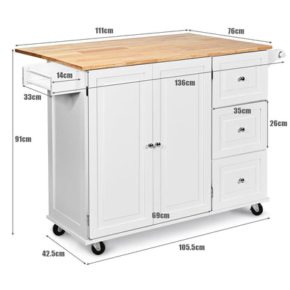 Kitchen Island Trolley with 3 Drawers & Adjustable Shelves
