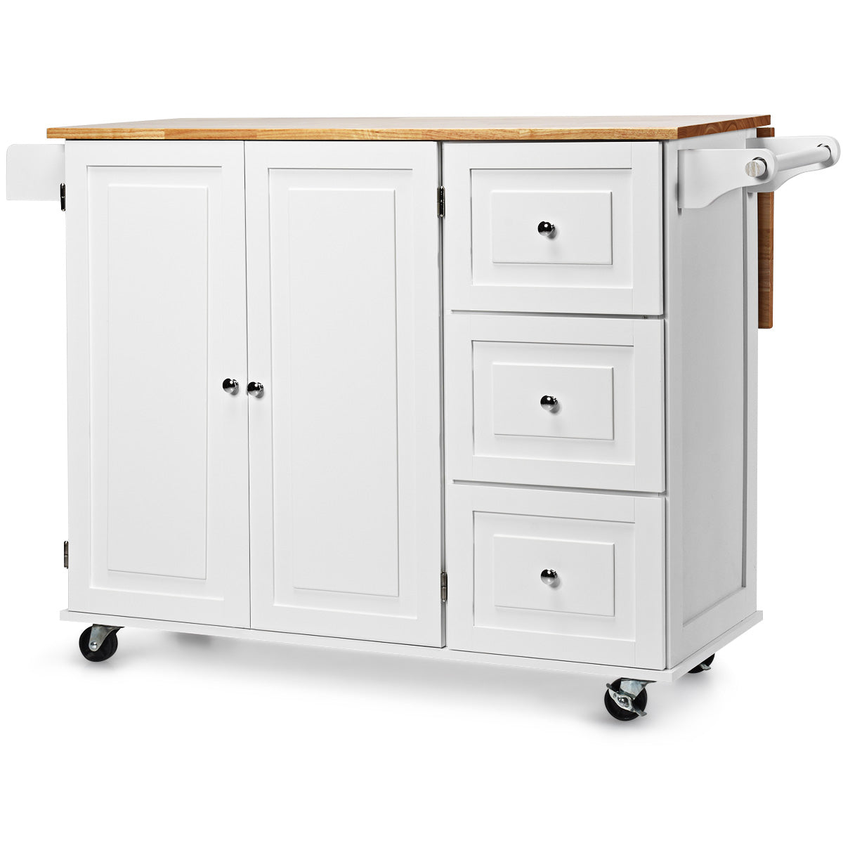 Kitchen Island Trolley with 3 Drawers & Adjustable Shelves