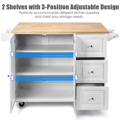 Kitchen Island Trolley with 3 Drawers & Adjustable Shelves