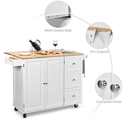 Kitchen Island Trolley with 3 Drawers & Adjustable Shelves