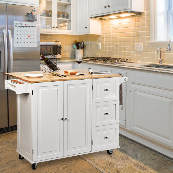Kitchen Island Trolley with 3 Drawers & Adjustable Shelves