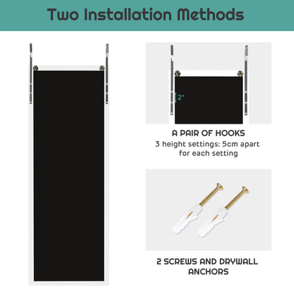 Wall-Mounted Full-Length Mirror with Hooks for Bedroom, 120x37cm, White