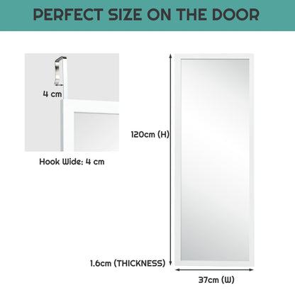 Costway Wall Mounted Dressing Mirror with Hanging Hooks for Bedroom White
