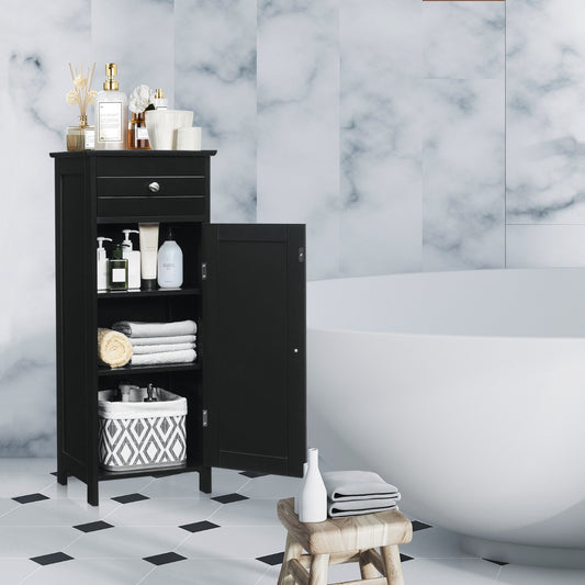 Costway Floor Cabinet with Practical Drawer and 3-level Adjustable Shelves for Living Room/Bedroom-Black