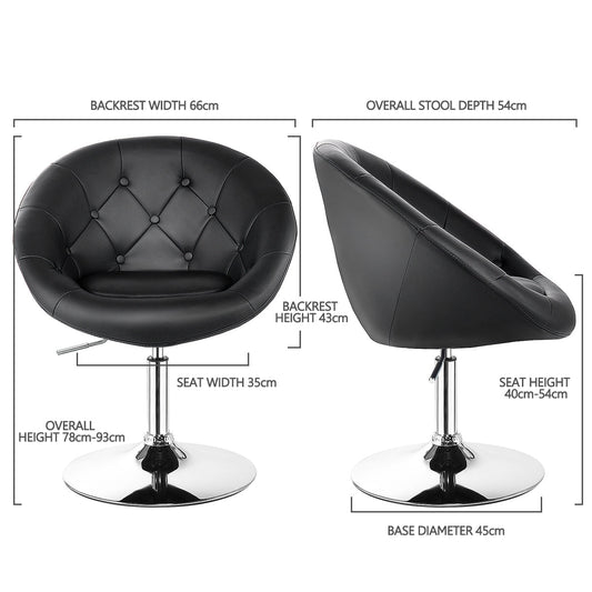 Black and white swivel vanity chair with curved backrest, soft PU cushion, and adjustable seat height