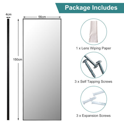 Costway Full Body Mirror with Rectangular Aluminum Frame for Bathroom Black