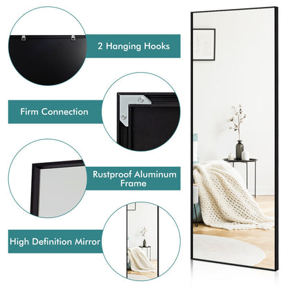 Costway Full Body Mirror with Rectangular Aluminum Frame for Bathroom Black