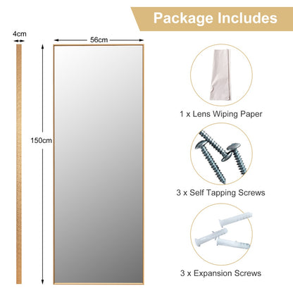 Costway Full Body Mirror with Rectangular Aluminum Frame for Bathroom Golden
