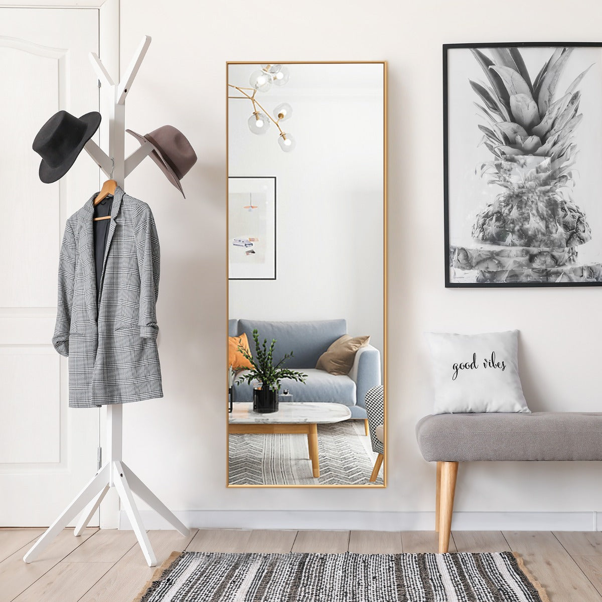 Costway Full Body Mirror with Rectangular Aluminum Frame for Bathroom Golden