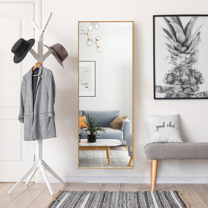 Elegant Full-Length Mirror with Gold Aluminum Frame for Versatile Home Use