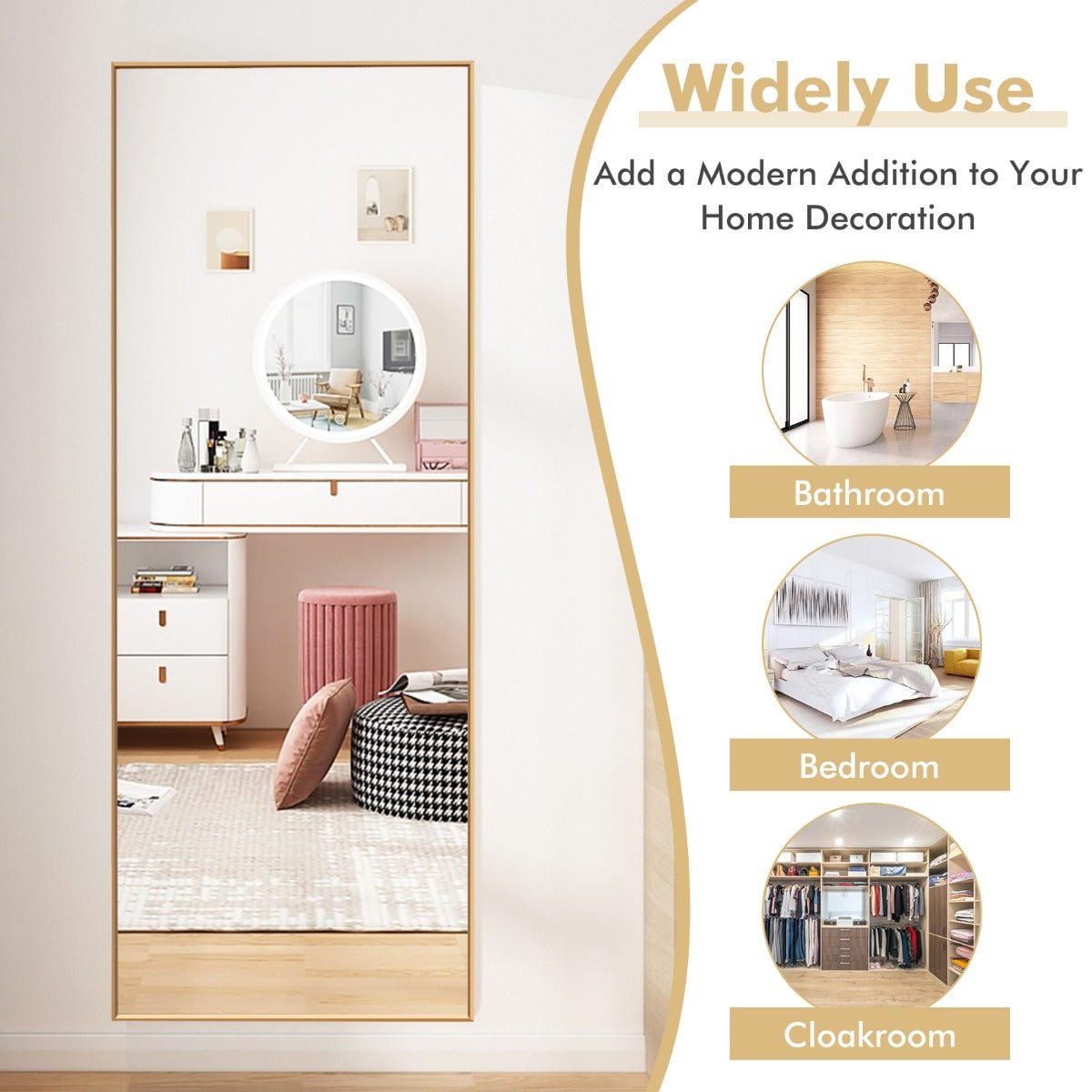 Costway Full Body Mirror with Rectangular Aluminum Frame for Bathroom Golden